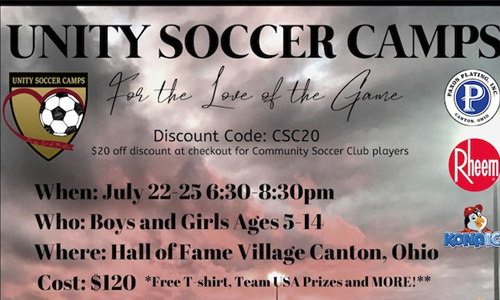 Unity Soccer Camp July 22 - 25 at Hall of Fame Village